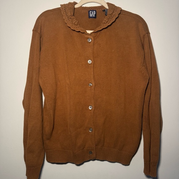 GAP Sweaters - Vintage Gap Cardigan Sweater Women Lg Brown‎ Grandma Chunky Knit Collar